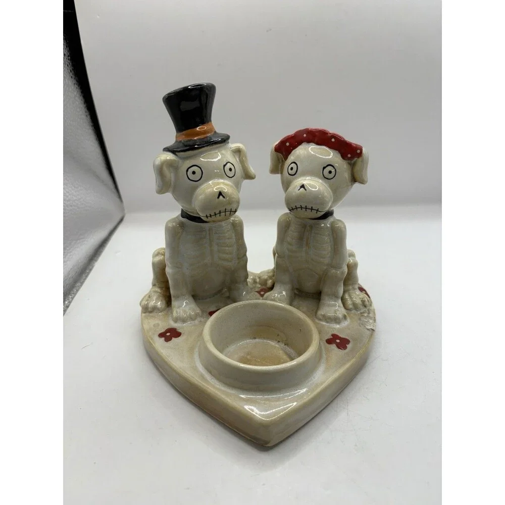 Yankee Candle Boney Bunch Bonesy Dog Skeleton Couple Tea Light Holder Halloween